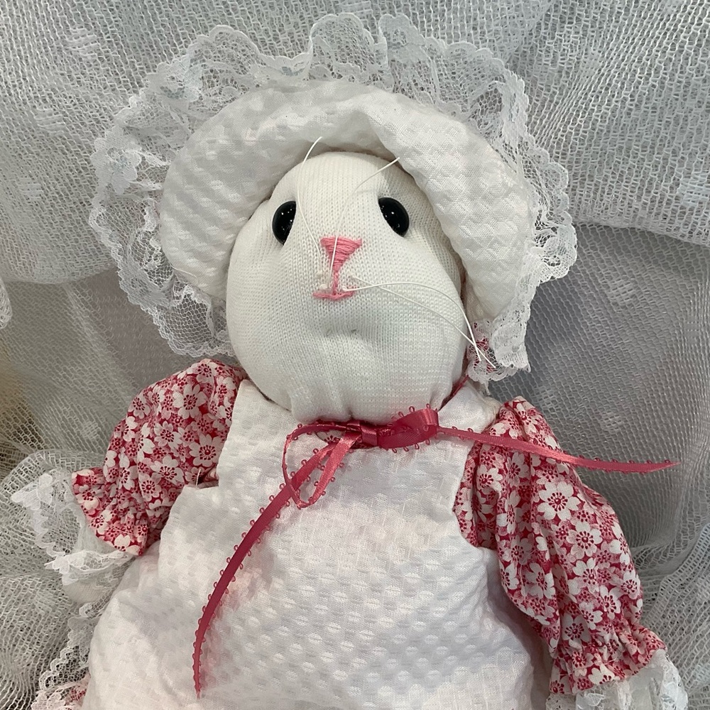 SOCK BUNNY Floral Bonnet & Apron Sock Bunny handcrafted New EASTER